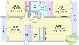 札幌市清田区北野一条2丁目マンション 3LDKの間取図画像