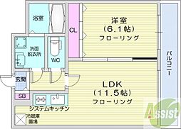 インペリアルエバー中島公園2 1LDKの間取図画像