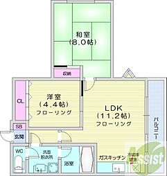 ドミ22山鼻 2LDKの間取図画像