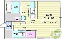 第38木村ビルサザンフォレスト北大 1Kの間取図画像
