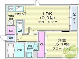 Atlantis Hassamu 1LDKの間取図画像