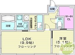 コートヴィラ札幌 1LDKの間取図画像
