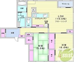 フジパークサイド山鼻 2LDKの間取図画像