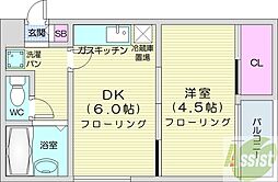 パークサイドクリスタル 1DKの間取図画像