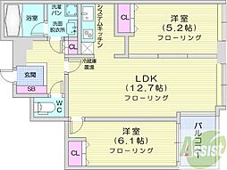 ラフィネタワー札幌南3条 2LDKの間取図画像