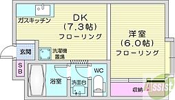 田房ビル 1DKの間取図画像