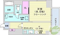 デュオヴェール 1Kの間取図画像
