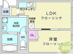 キューニハイツ 1LDKの間取図画像