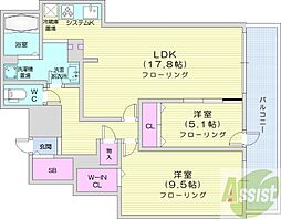 プレミスト札幌ターミナルタワー 2LDKの間取図画像
