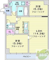 ブランシャールALAIN中島公園 2LDKの間取図画像