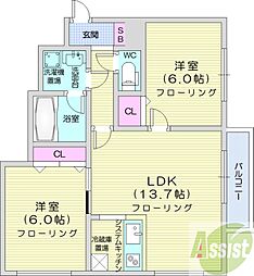 ノルテブリッサ24ロード 2LDKの間取図画像