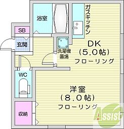 プレサント北8条A 1DKの間取図画像