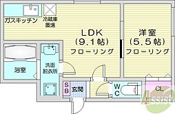 コージィープレイス206 1LDKの間取図画像