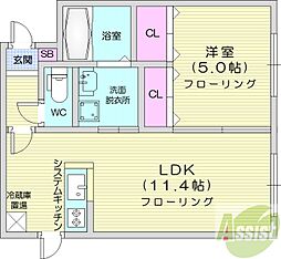 ポラリス元町 1LDKの間取図画像