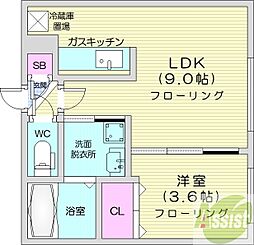 グランディー桑園 1LDKの間取図画像