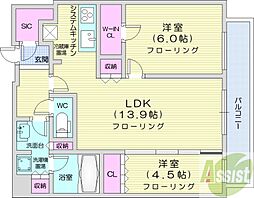 パークホームズ円山公園 2LDKの間取図画像
