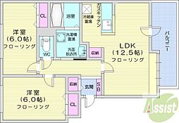 リュミエールソレール 2LDKの間取図画像