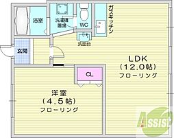 レジデンスふれあい 1LDKの間取図画像