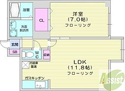 フレンドリー山の手 1LDKの間取図画像