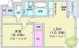 カーサ・プラシード 1LDKの間取図画像