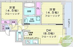 クラッセ大通り東 2DKの間取図画像