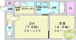 メビウス 1DKの間取図画像
