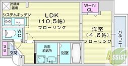 NCウイング白石 1LDKの間取図画像