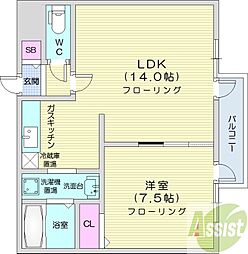 藤井ビル北23条2 1LDKの間取図画像