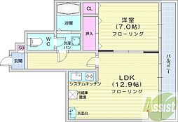 プレミエール円山 1LDKの間取図画像