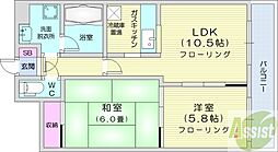 ドミ22山鼻 2LDKの間取図画像