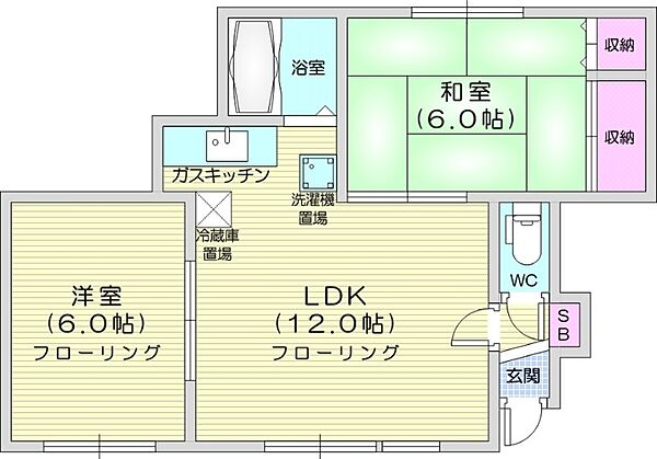 北海道札幌市東区北三十条東12丁目(賃貸アパート2LDK・2階・50.41㎡)の写真 その2