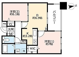 アクアタウン納屋橋住宅棟 2DKの間取図画像