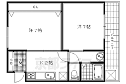 京都市営烏丸線 鞍馬口駅 徒歩8分の賃貸マンション 2階2Kの間取り