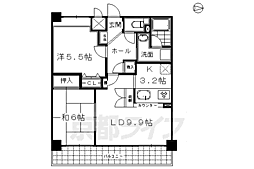 京都市営烏丸線 十条駅 徒歩2分の賃貸マンション 9階2LDKの間取り