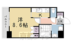 京都市営烏丸線 五条駅 徒歩1分の賃貸マンション 4階1Kの間取り