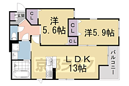 ラルーチェ聖護院 2LDKの間取図画像