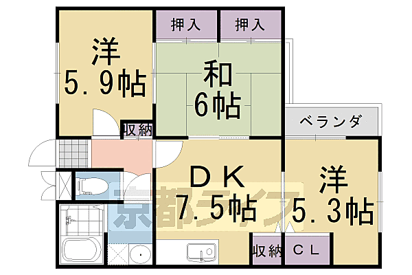 京都府向日市寺戸町(賃貸マンション3DK・3階・56.31㎡)の写真 その2