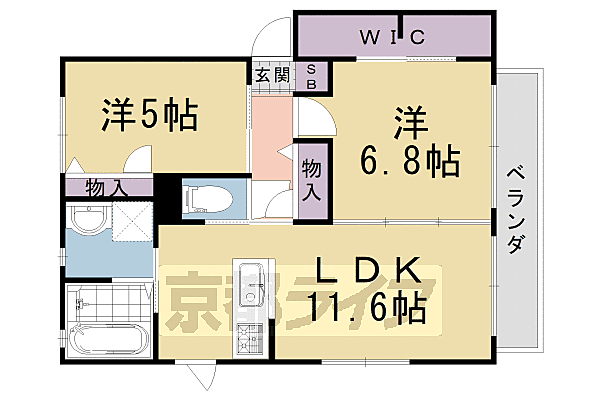 京都府長岡京市粟生(賃貸アパート2LDK・2階・57.25㎡)の写真 その2