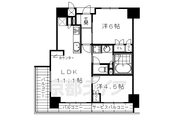 アベニール三条油小路 703｜京都府京都市中京区三条油小路町(賃貸マンション2LDK・5階・47.83㎡)の写真 その2