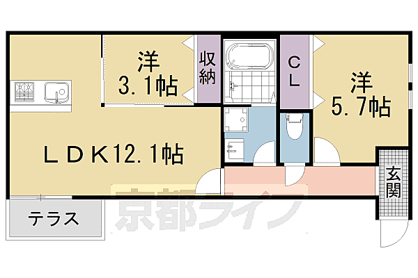 下津林番条町マンション 305｜京都府京都市西京区下津林番条町(賃貸マンション2LDK・3階・49.64㎡)の写真 その2