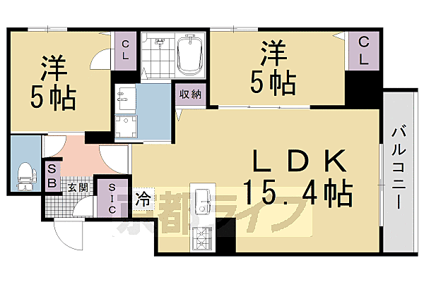 京都府京都市下京区佐女牛井町(賃貸マンション2LDK・4階・56.40㎡)の写真 その2