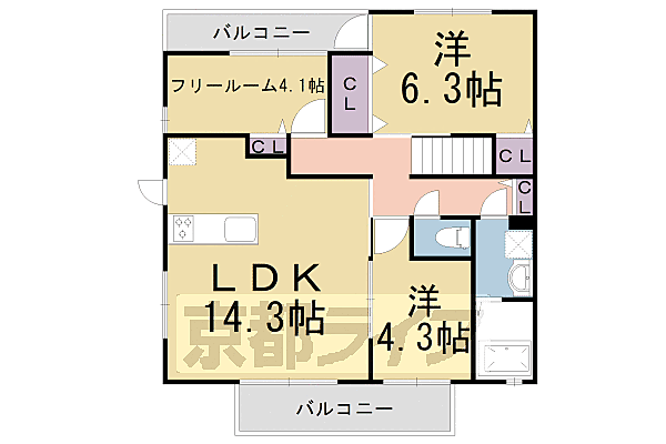 京都府長岡京市下海印寺(賃貸アパート3LDK・2階・69.00㎡)の写真 その2