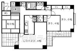 京都市営烏丸線 四条駅 徒歩7分の賃貸マンション 3階3LDKの間取り