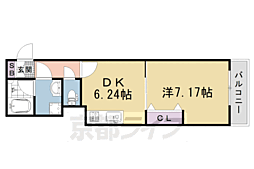 JR山陰本線 円町駅 徒歩5分の賃貸マンション 2階1DKの間取り