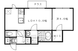 京都市営烏丸線 北大路駅 徒歩37分の賃貸アパート 1階1LDKの間取り