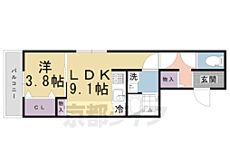 京都市営烏丸線 北大路駅 徒歩23分の賃貸アパート 2階1LDKの間取り