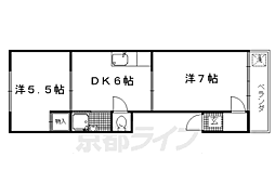 京都市営烏丸線 北大路駅 徒歩20分の賃貸マンション 4階2DKの間取り