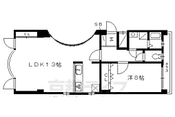 京都市営烏丸線 北大路駅 徒歩18分の賃貸マンション 1階1LDKの間取り