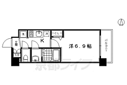 京都市営烏丸線 十条駅 徒歩4分の賃貸マンション 2階1Kの間取り