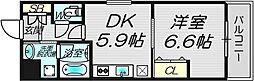 セントラルコート西田辺 1DKの間取図画像